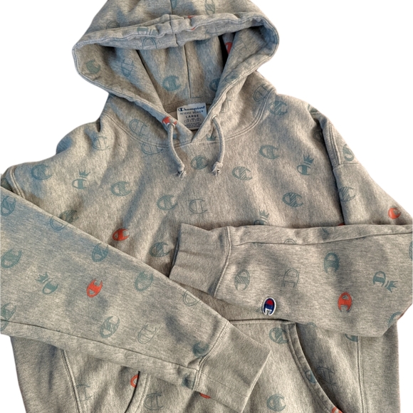 Champion Reverse Weave All Over Print Grey Hoodie - Picture 7 of 9